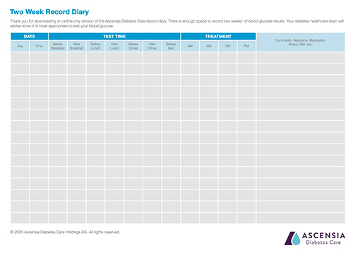 Blood glucose diary preview